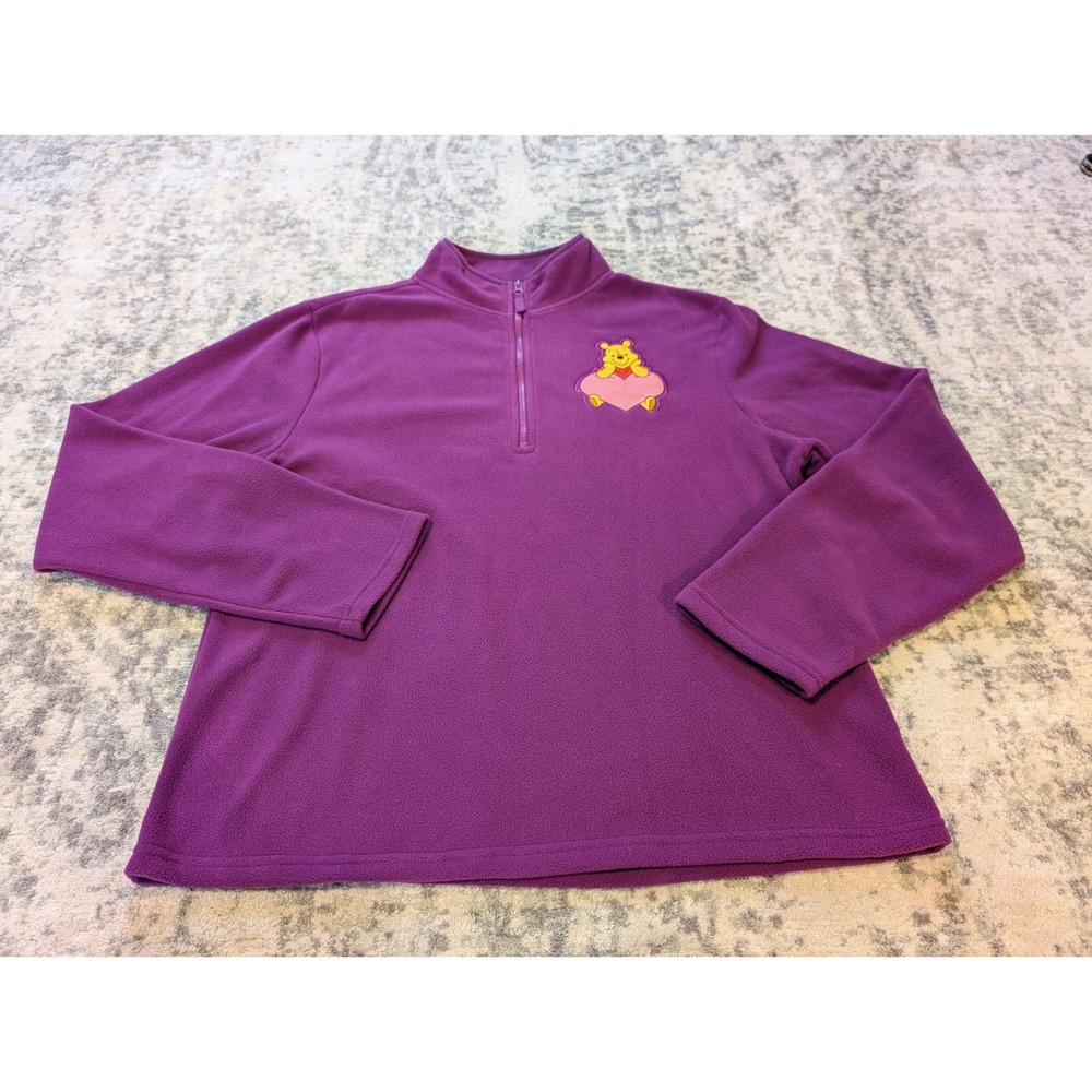 Disney Store Winnie the Pooh Heart Purple Quarter Zip Fleece Pullover Women's XL